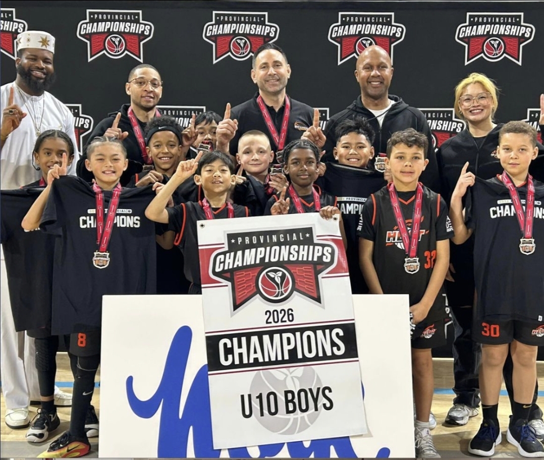 2026 U10 Boys Provincial Champions holding the championship banner